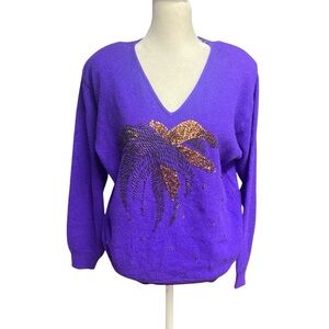 Anne Klein by Sadimara Beaded Lambswool/Rabbit/Angora Sweater Size M Purple Rare